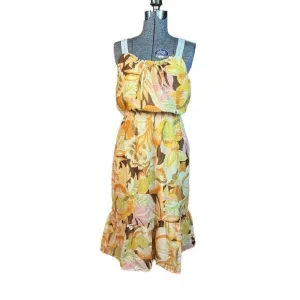 💜 3/$30 6/$50 Collective Concepts yellow floral sleeveless dress crochet straps