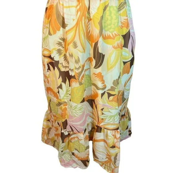💜 3/$30 6/$50 Collective Concepts yellow floral sleeveless dress crochet straps
