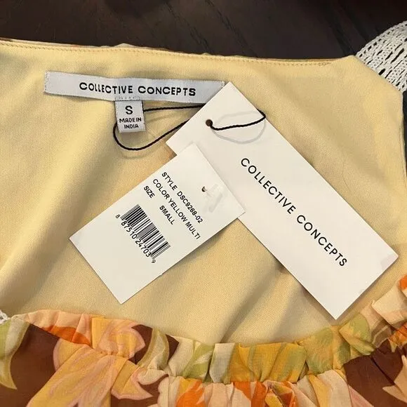 💜 3/$30 6/$50 Collective Concepts yellow floral sleeveless dress crochet straps