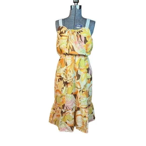💜 3/$30 6/$50 Collective Concepts yellow floral sleeveless dress crochet straps