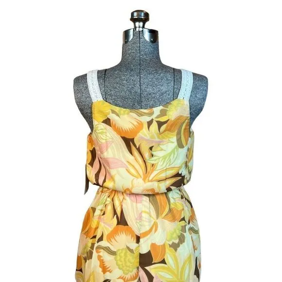 💜 3/$30 6/$50 Collective Concepts yellow floral sleeveless dress crochet straps