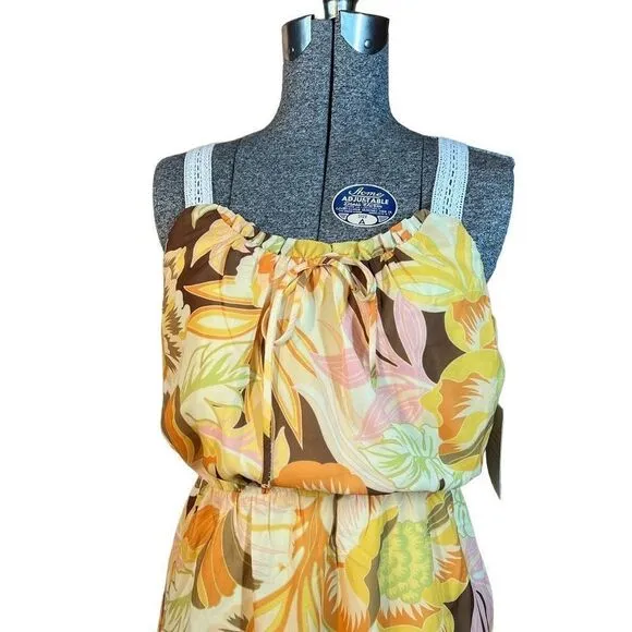 💜 3/$30 6/$50 Collective Concepts yellow floral sleeveless dress crochet straps