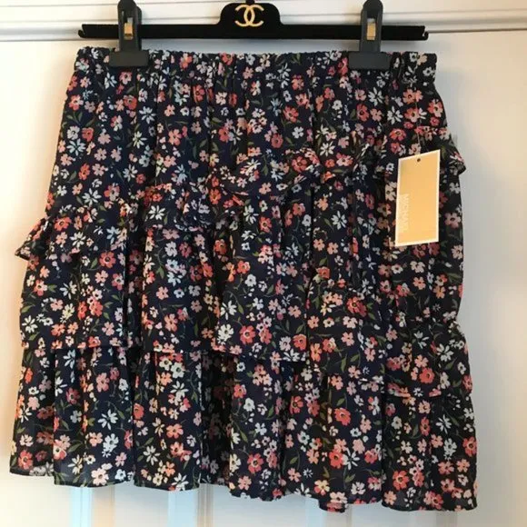 🌷 NEW Michael Kors Georgette Floral Tiered Ruffle Mini Skirt size M