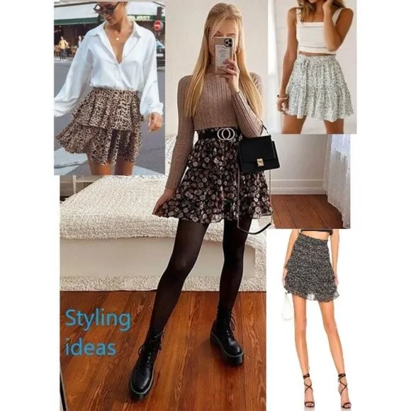 🌷 NEW Michael Kors Georgette Floral Tiered Ruffle Mini Skirt size M