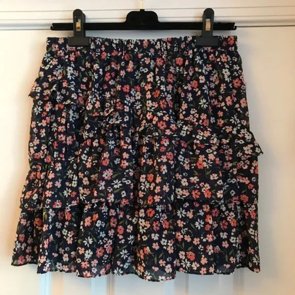🌷 NEW Michael Kors Georgette Floral Tiered Ruffle Mini Skirt size M