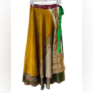 100% Silk Mixed Print Reversible Wrap Skirt Size Large