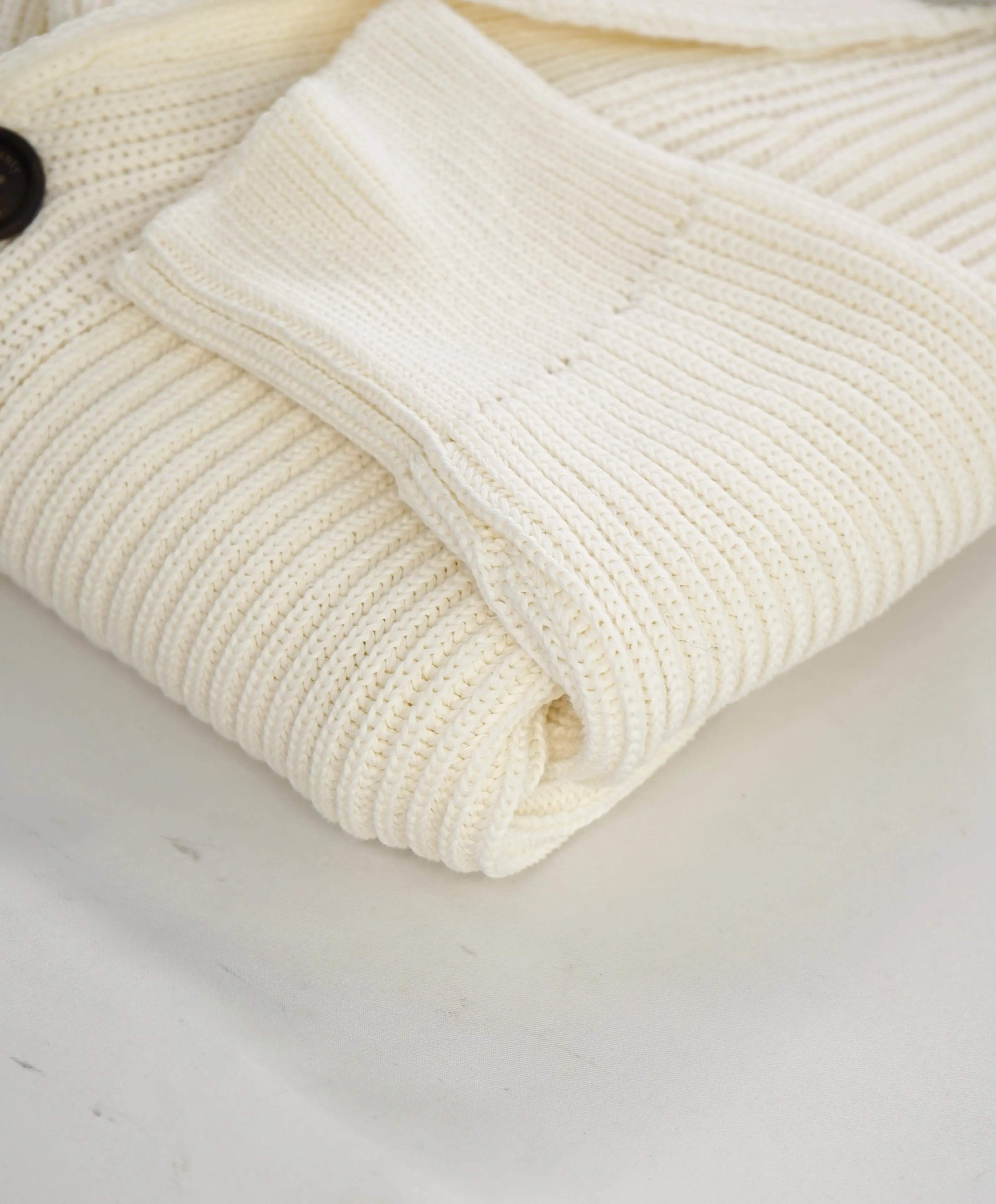 $1,045 ELEVENTY - Ivory Cotton Shawl Collar Cardigan Ribbed Sweater - M