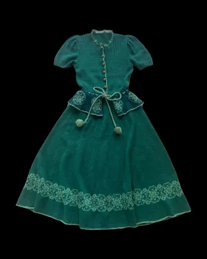 1930s Wool Hand Knit Folk Puff Sleeve Two Piece Set