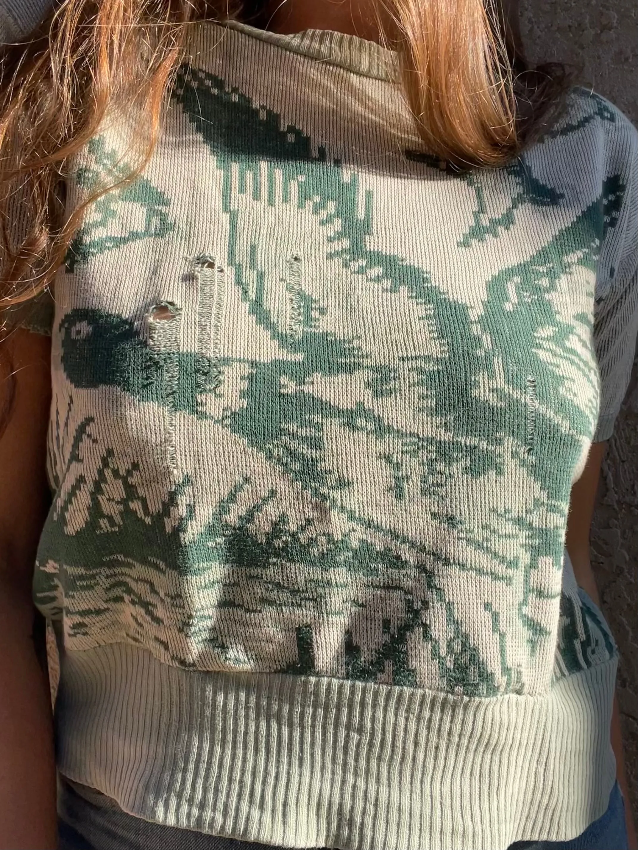 1950s Flying Ducks Picture Knit Ribbed Short Sleeve