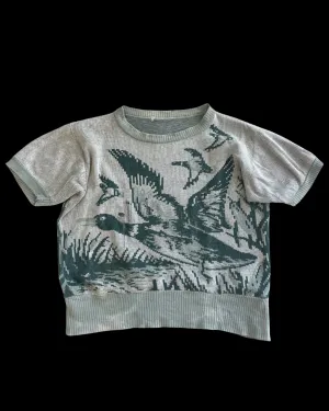 1950s Flying Ducks Picture Knit Ribbed Short Sleeve