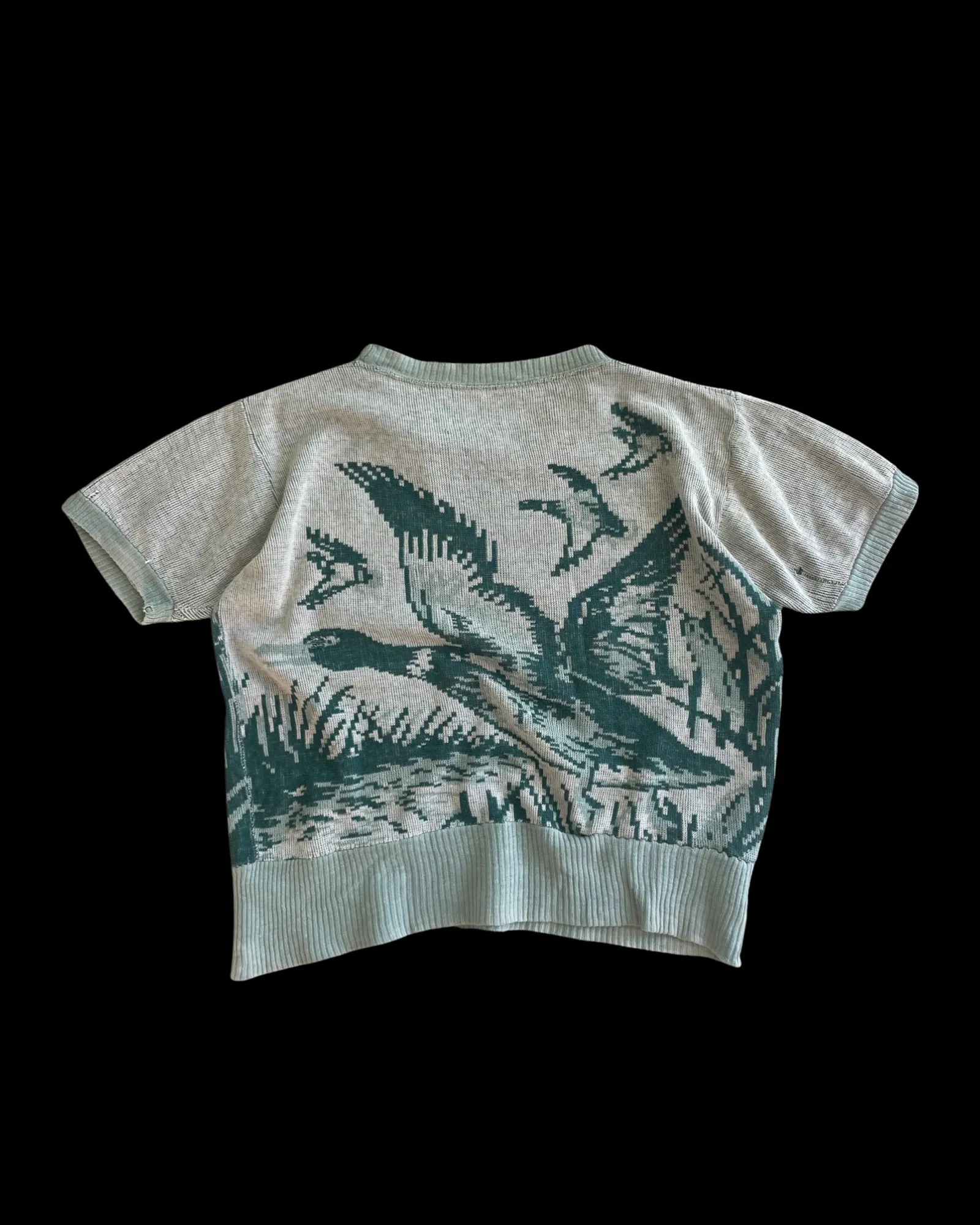 1950s Flying Ducks Picture Knit Ribbed Short Sleeve