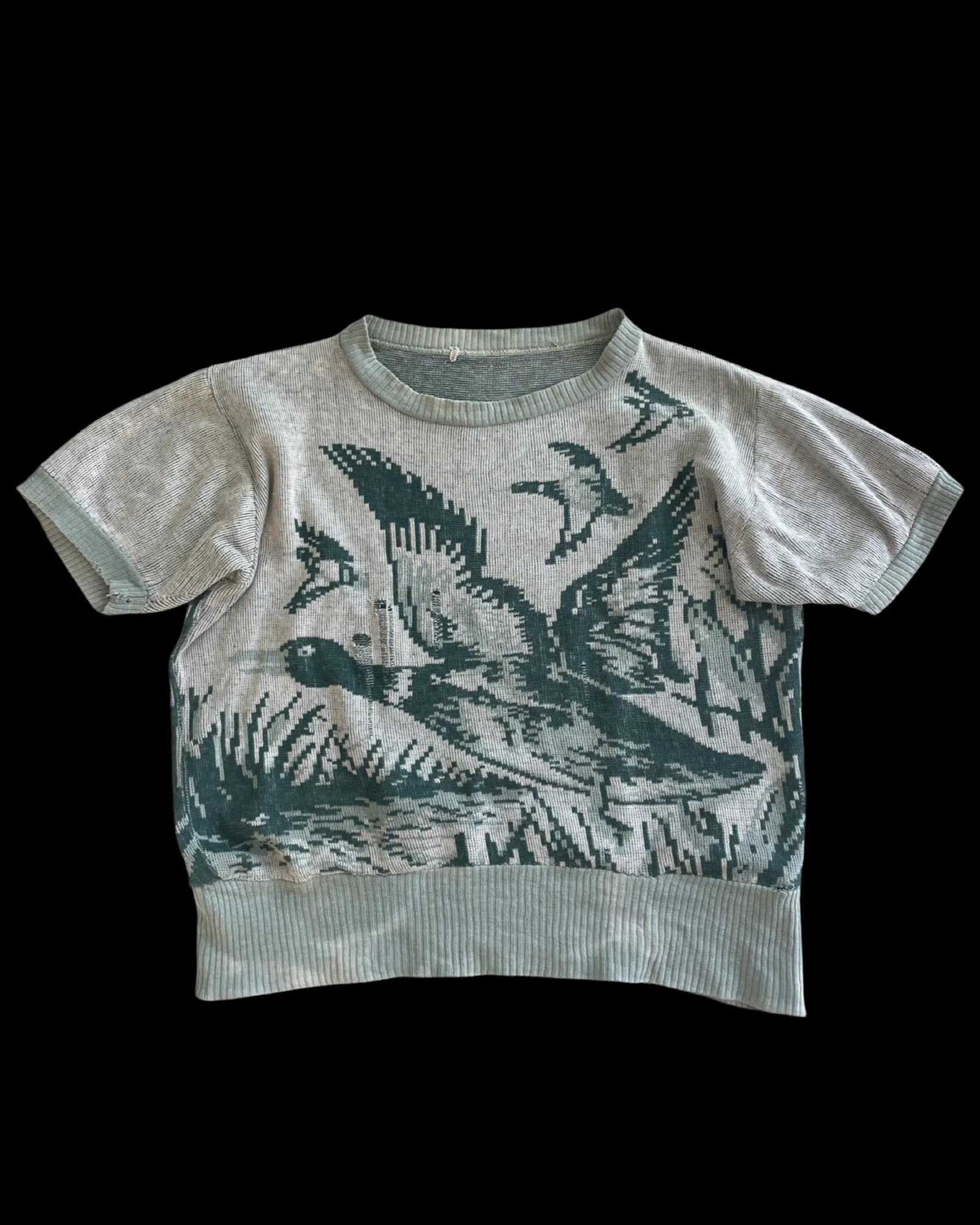 1950s Flying Ducks Picture Knit Ribbed Short Sleeve