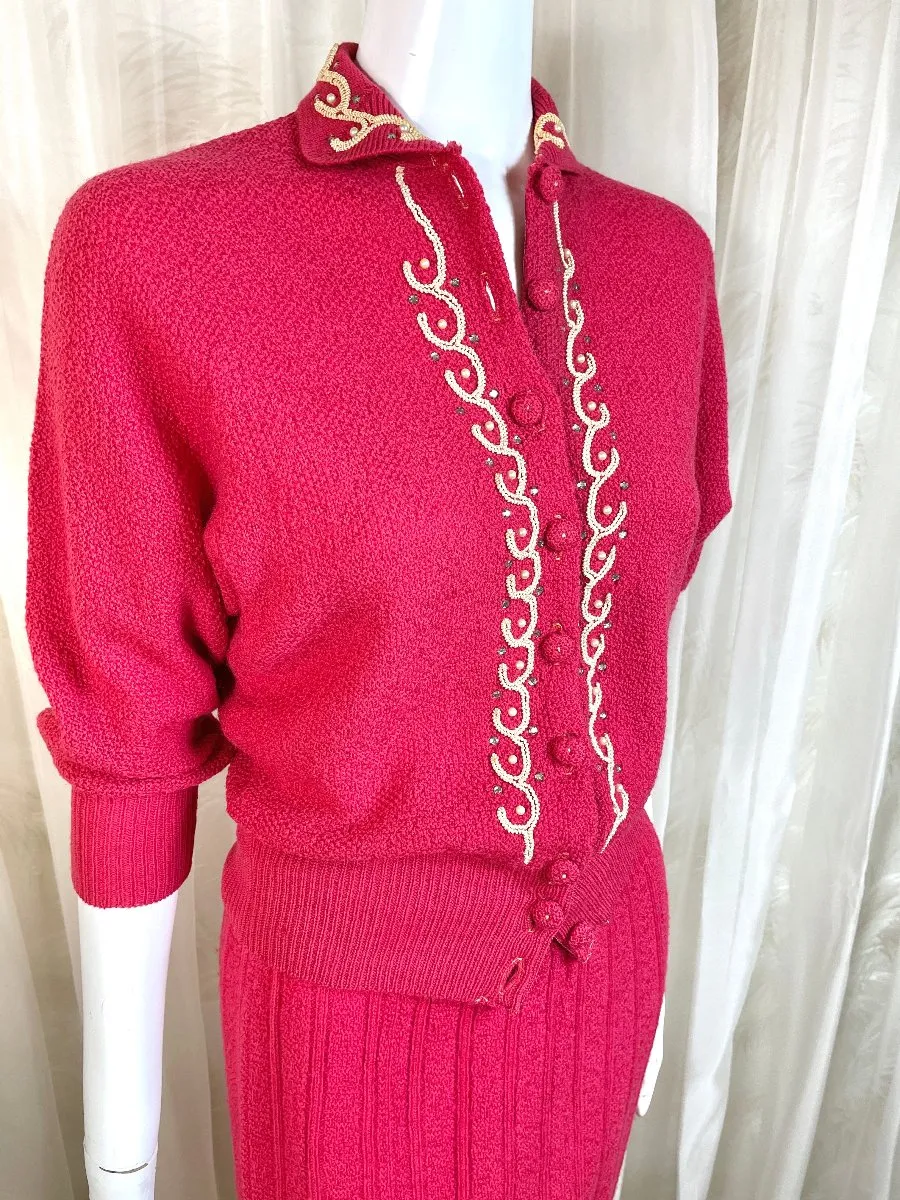 1950's Gem Trim Knit Sweater Set