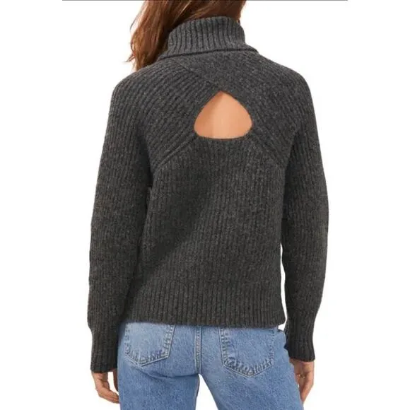1.State  Back Cutout Turtleneck Sweater - Heather Grey