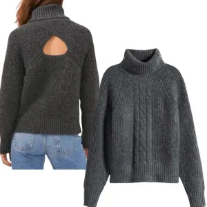 1.State  Back Cutout Turtleneck Sweater - Heather Grey