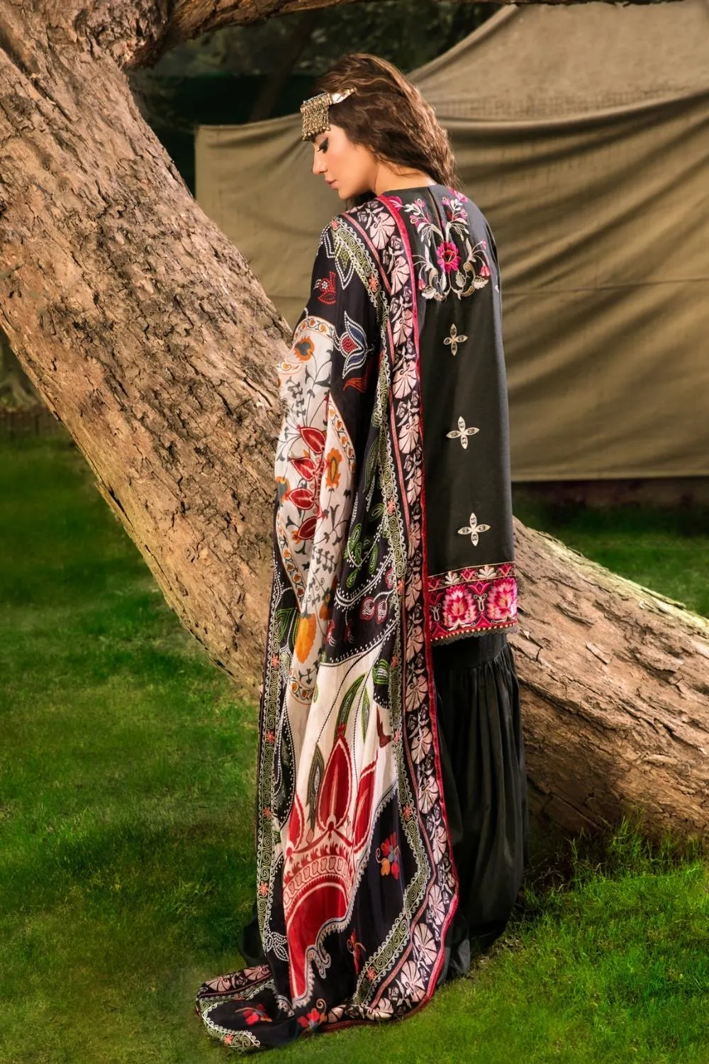 3 PC Unstitched | Embroidered Dobby Shirt | Chiffon Dupatta