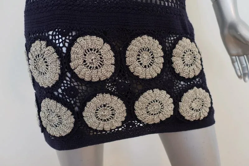 3.1 Phillip Lim Dress Navy Cotton Crochet Knit Size Extra Small Sleeveless Mini