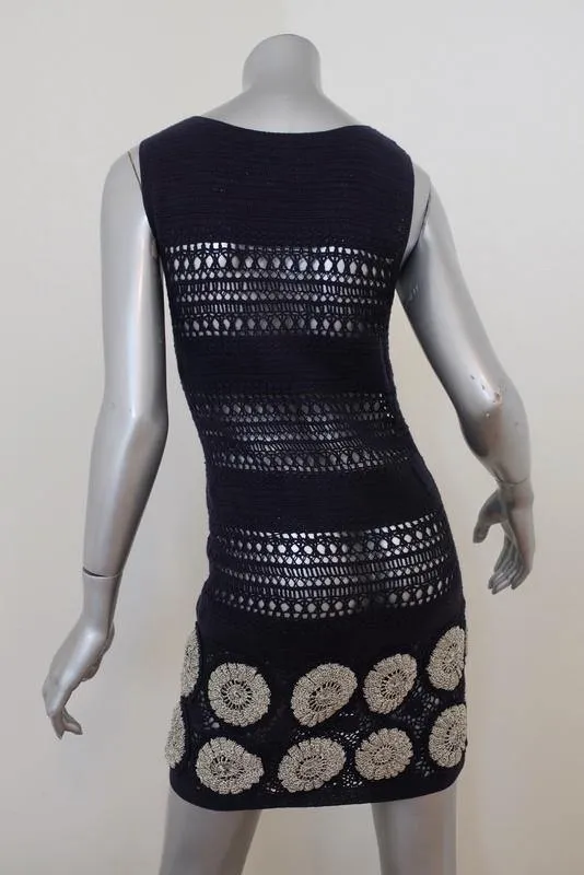 3.1 Phillip Lim Dress Navy Cotton Crochet Knit Size Extra Small Sleeveless Mini