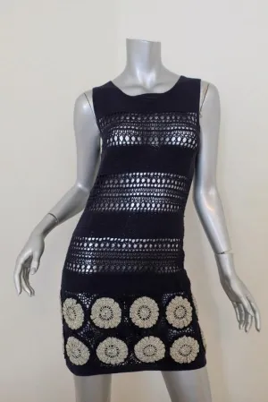 3.1 Phillip Lim Dress Navy Cotton Crochet Knit Size Extra Small Sleeveless Mini