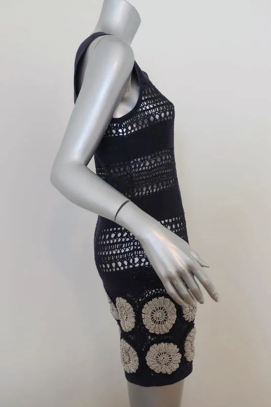 3.1 Phillip Lim Dress Navy Cotton Crochet Knit Size Extra Small Sleeveless Mini