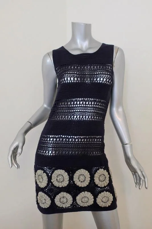 3.1 Phillip Lim Dress Navy Cotton Crochet Knit Size Extra Small Sleeveless Mini