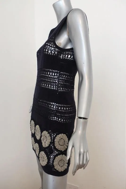 3.1 Phillip Lim Dress Navy Cotton Crochet Knit Size Extra Small Sleeveless Mini