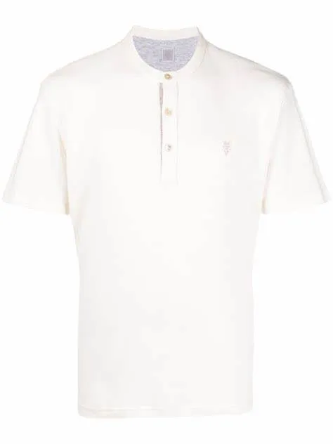 $395 ELEVENTY - Logo COTTON/LINEN Henley T-Shirt Ivory - M