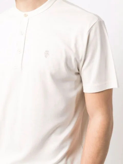 $395 ELEVENTY - Logo COTTON/LINEN Henley T-Shirt Ivory - M