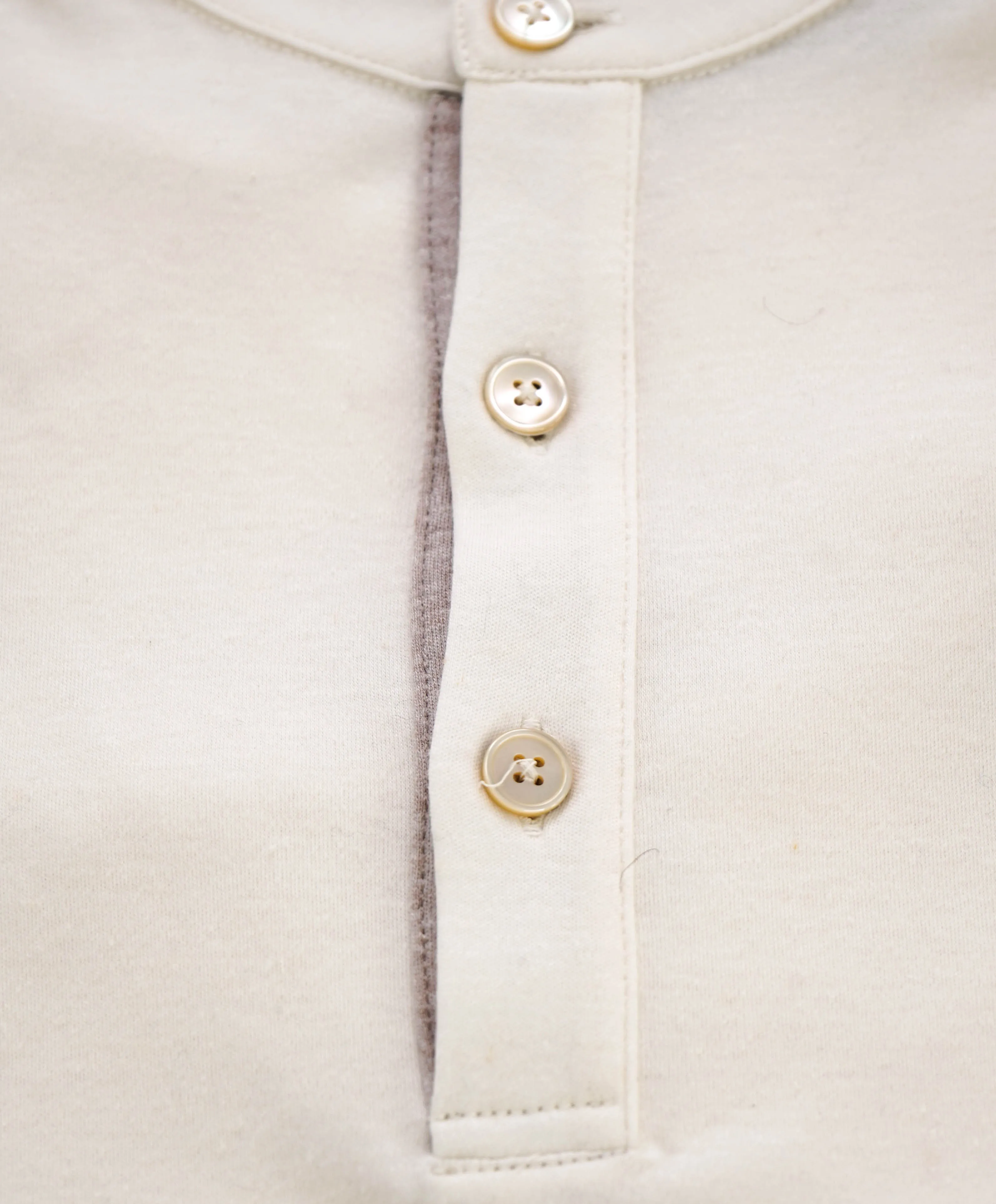 $395 ELEVENTY - Logo COTTON/LINEN Henley T-Shirt Ivory - M