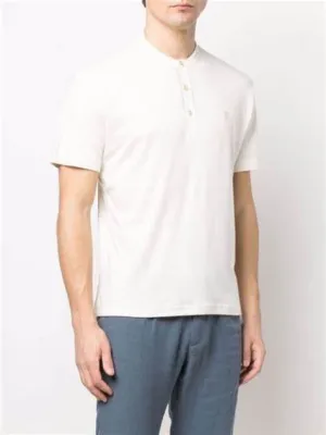 $395 ELEVENTY - Logo COTTON/LINEN Henley T-Shirt Ivory - M