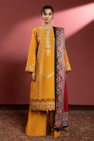 3PC Unstitched | Embroidered Khaddar Shirt  Printed Twill Shawl  Trouser