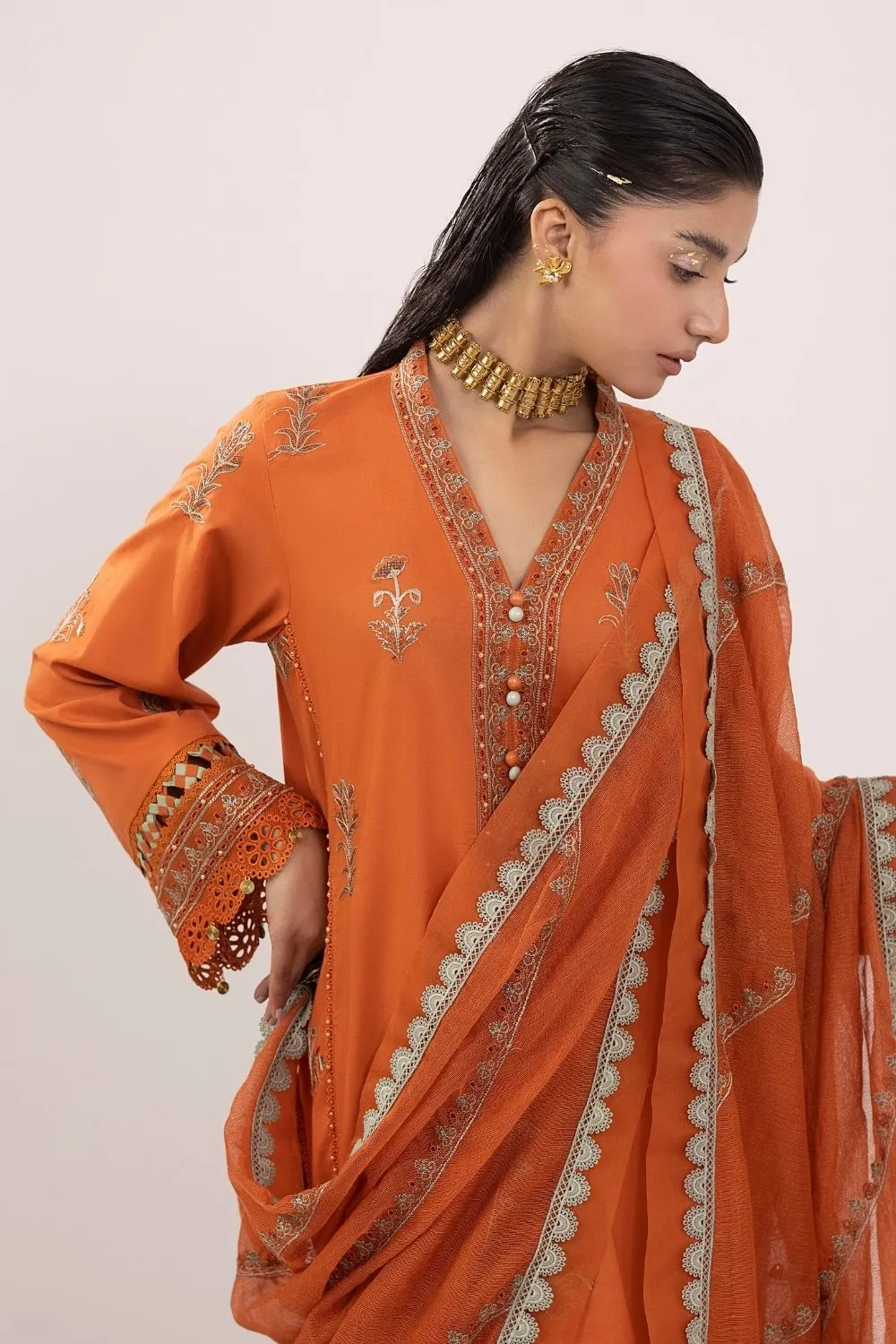3PC Unstitched | Embroidered Lawn Suit | Cotton Net Dupatta