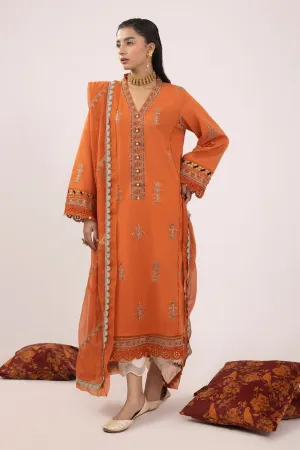 3PC Unstitched | Embroidered Lawn Suit | Cotton Net Dupatta