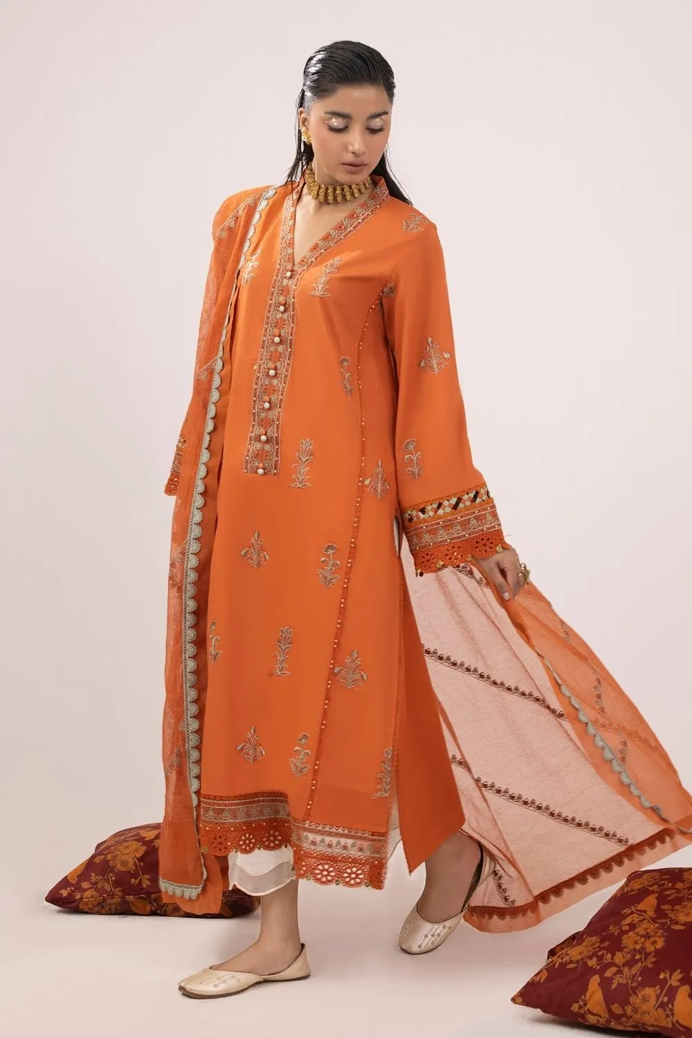 3PC Unstitched | Embroidered Lawn Suit | Cotton Net Dupatta