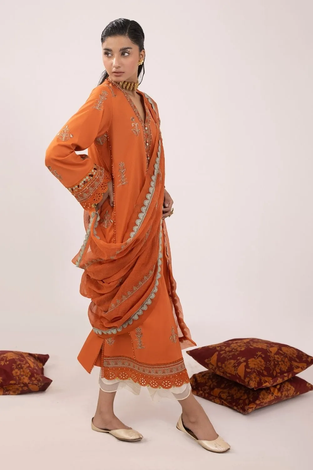 3PC Unstitched | Embroidered Lawn Suit | Cotton Net Dupatta