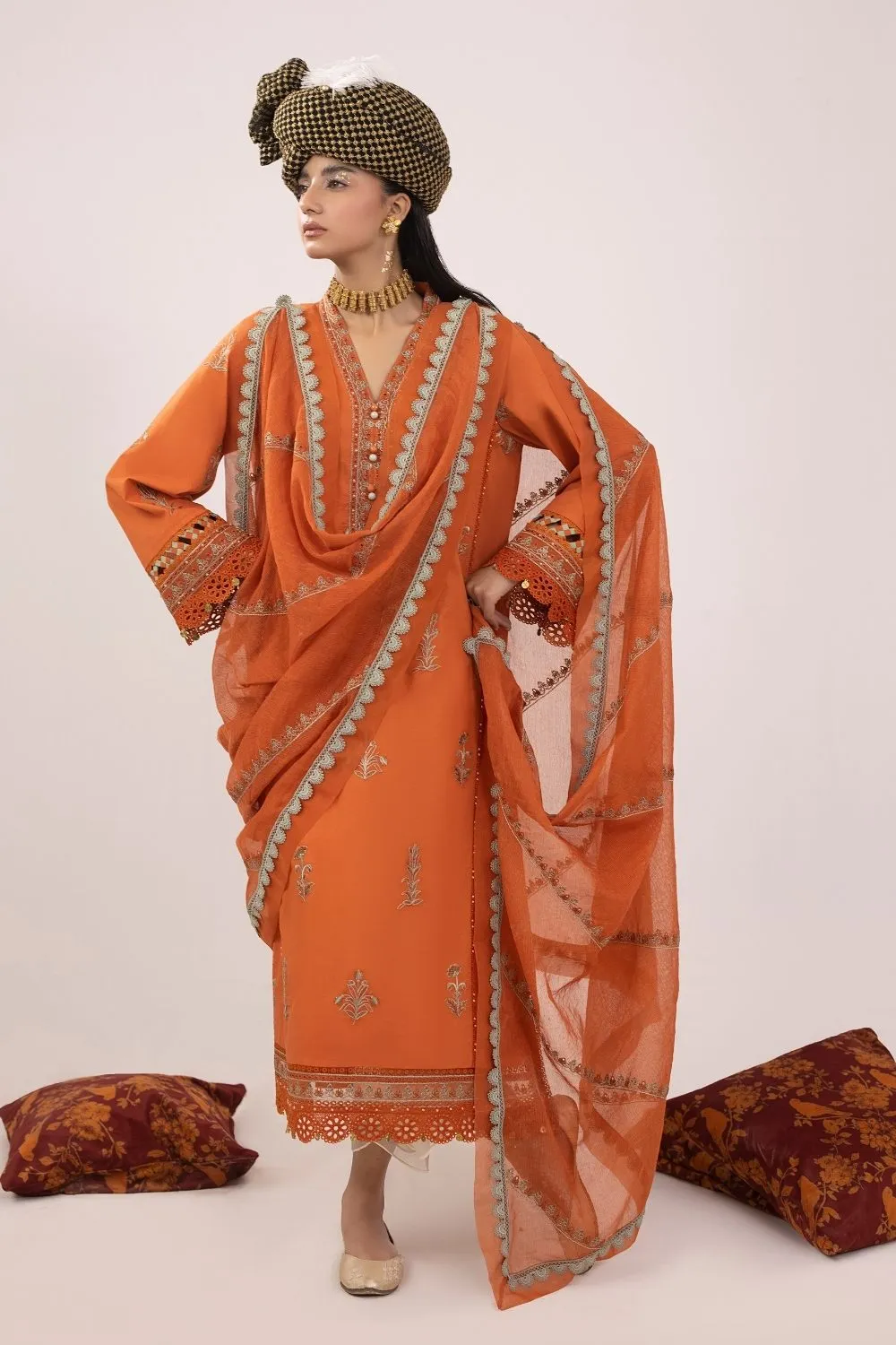 3PC Unstitched | Embroidered Lawn Suit | Cotton Net Dupatta