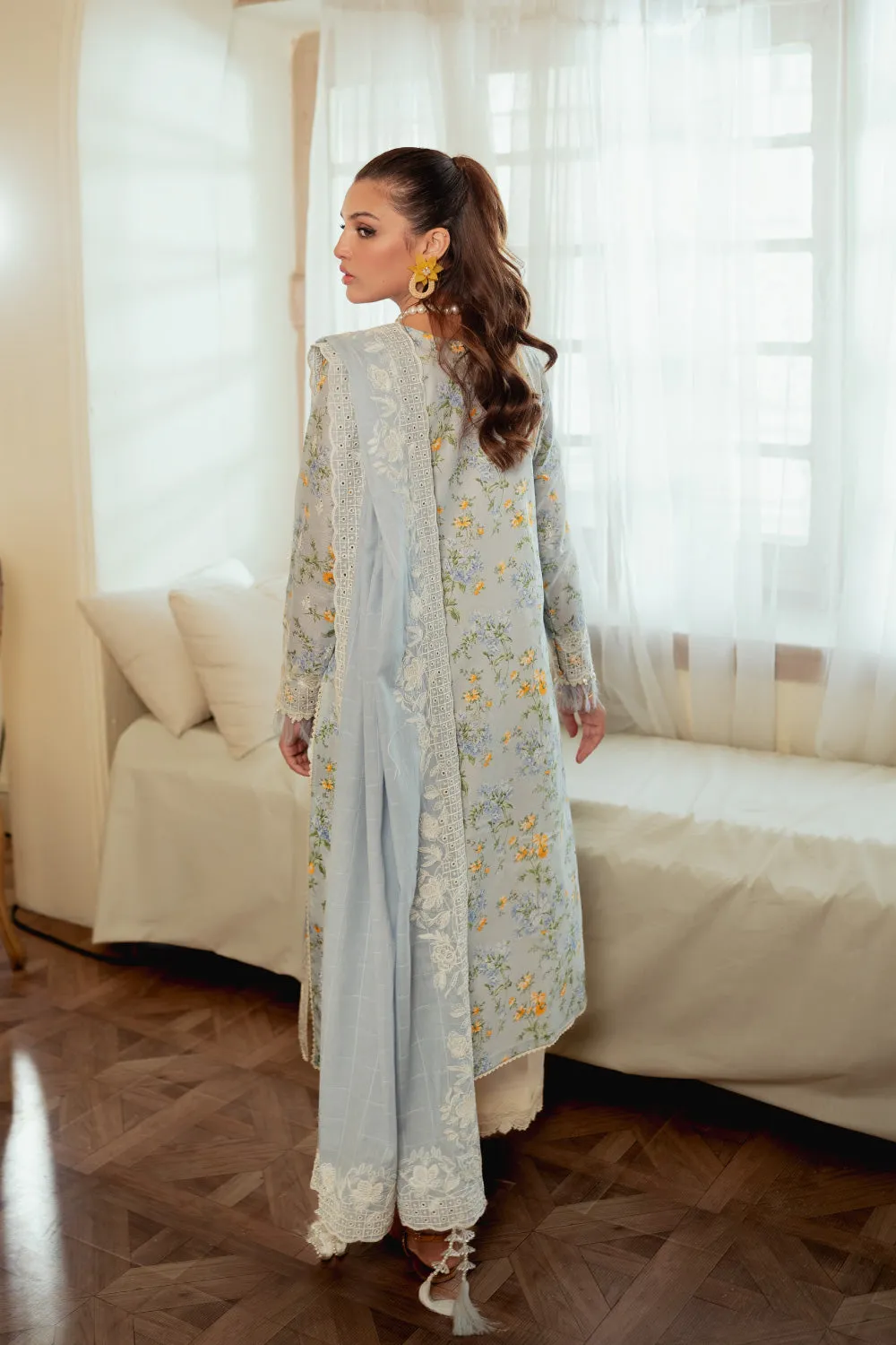 3PC Unstitched | Embroidered Lawn Suit | Embroidered Dobby Dupatta