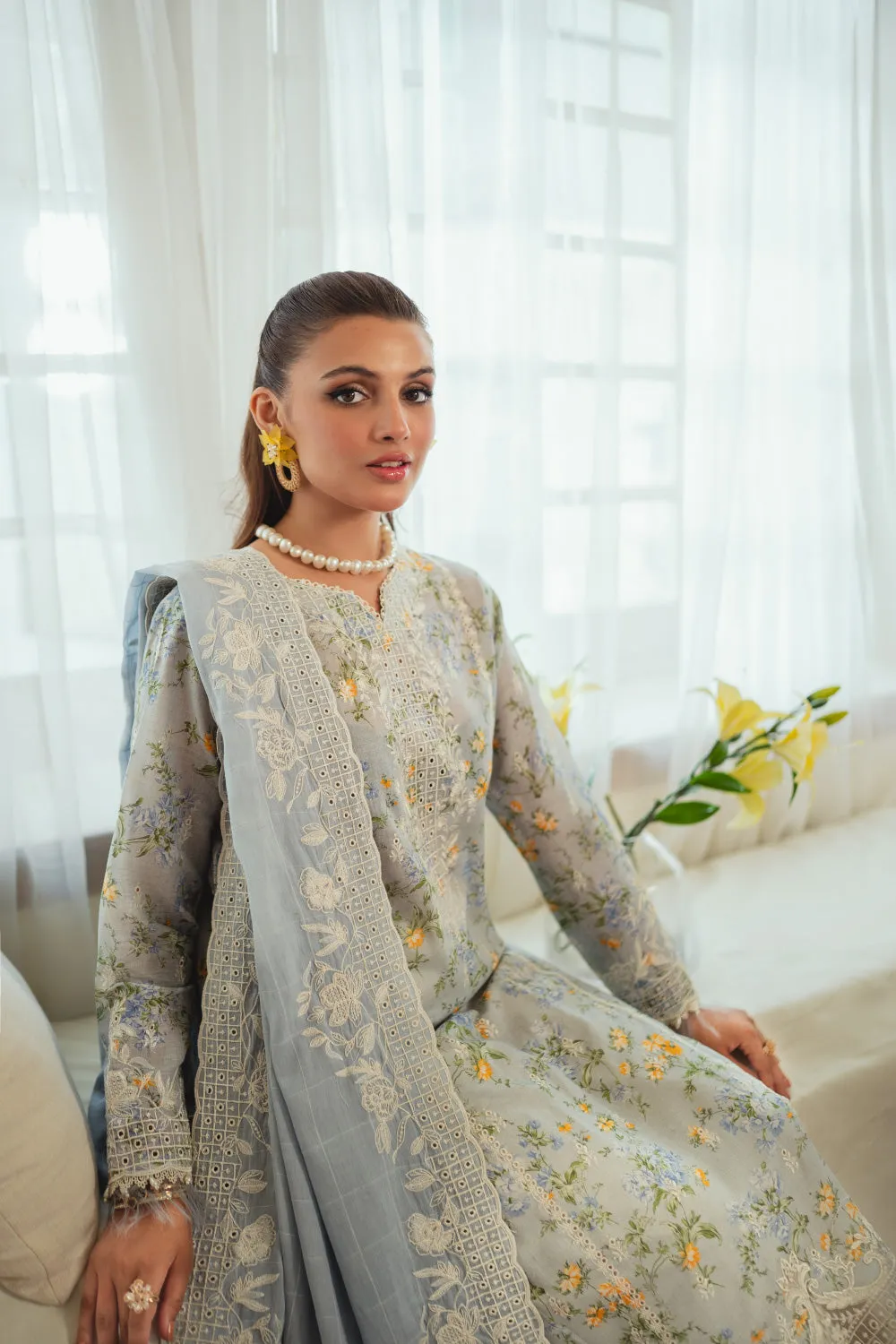 3PC Unstitched | Embroidered Lawn Suit | Embroidered Dobby Dupatta