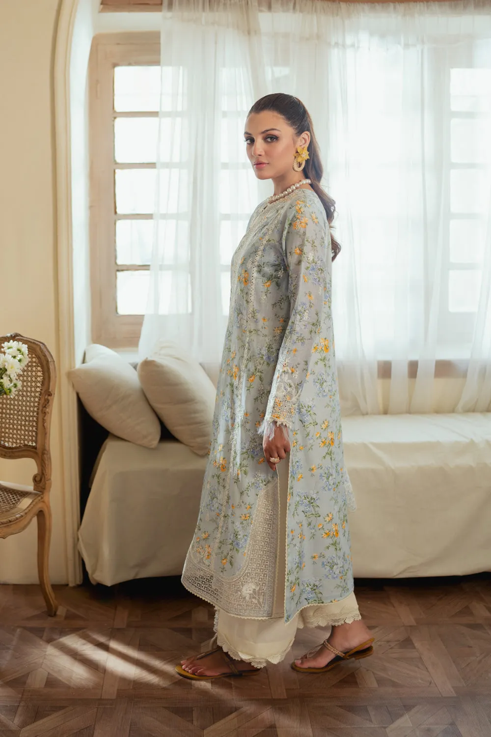 3PC Unstitched | Embroidered Lawn Suit | Embroidered Dobby Dupatta