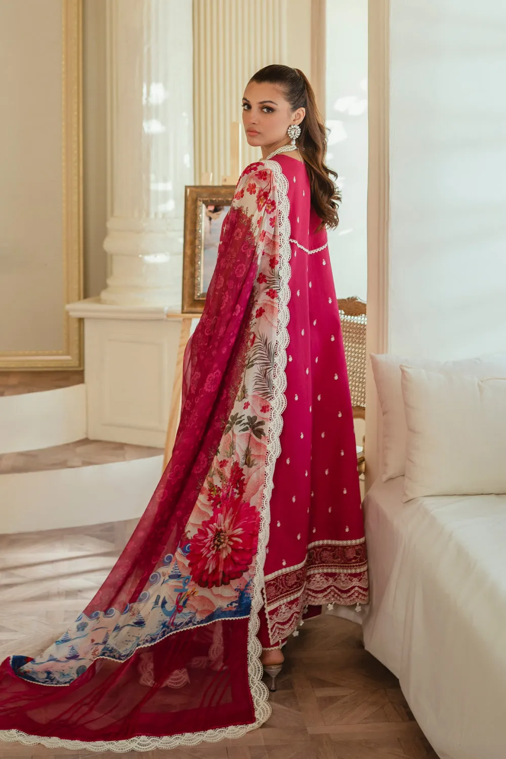 3PC Unstitched | Embroidered Lawn Suit | Silk Dupatta