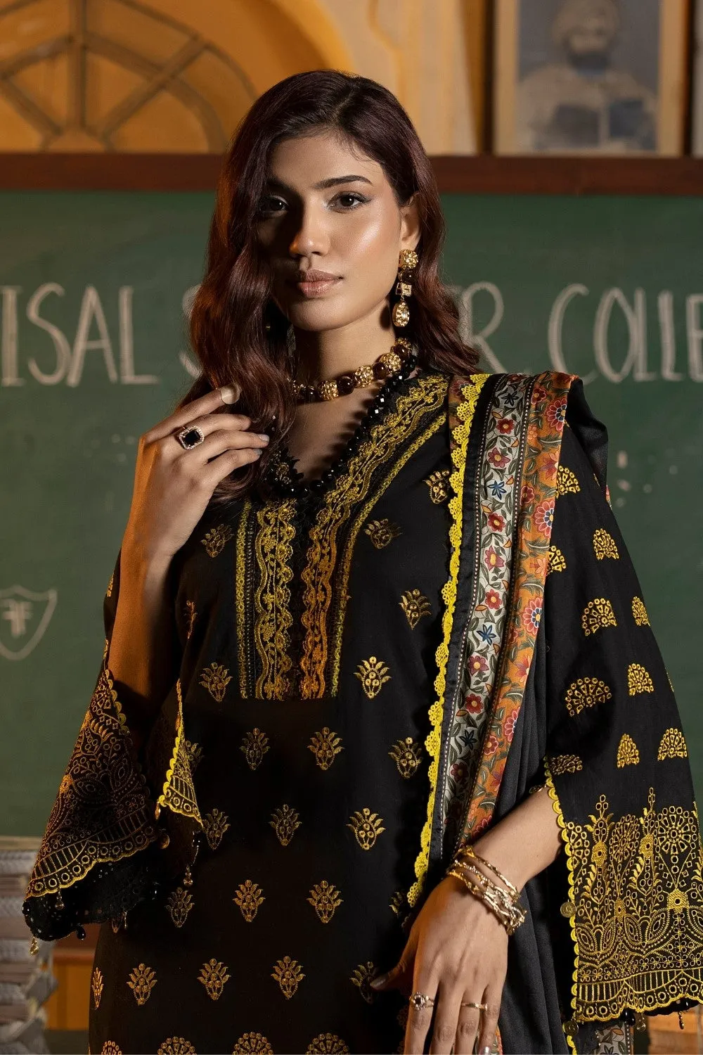 3PC Unstitched | Embroidered Lawn Suit | Silk Dupatta