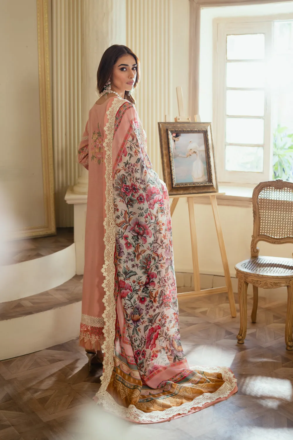 3PC Unstitched | Embroidered Lawn Suit | Silk Dupatta