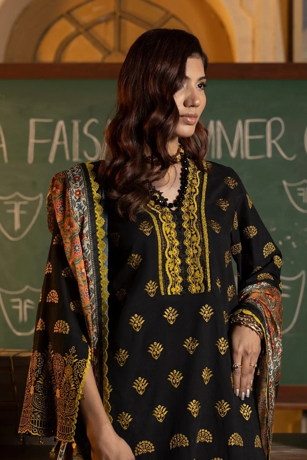 3PC Unstitched | Embroidered Lawn Suit | Silk Dupatta
