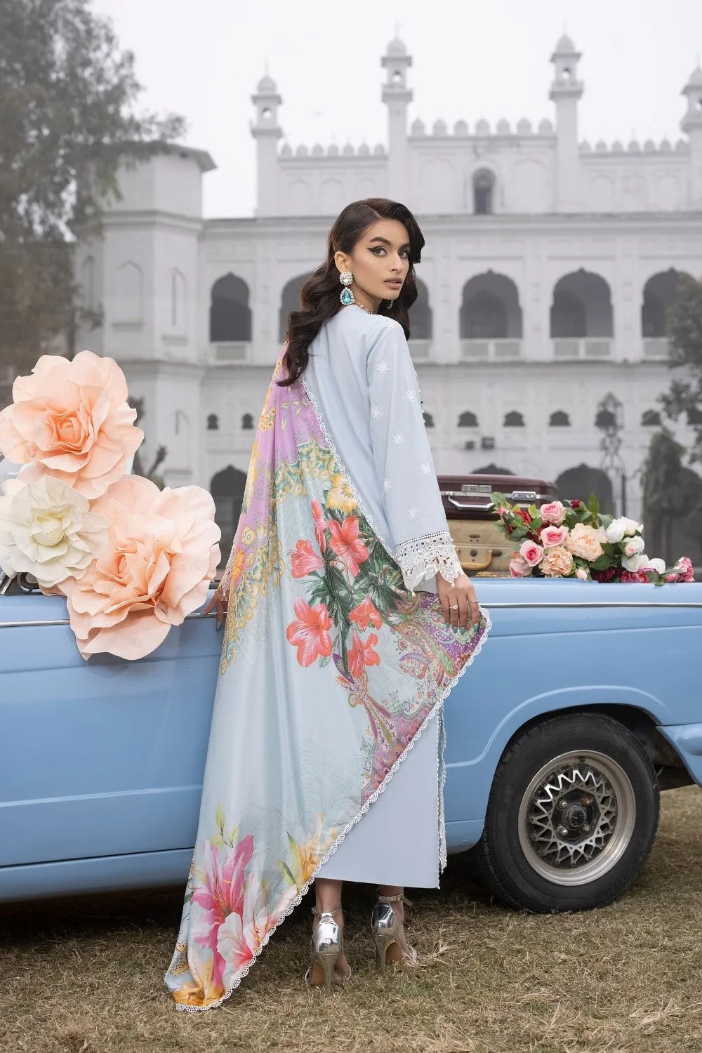 3PC Unstitched | Embroidered Lawn Suit |  Tissue Silk Dupatta