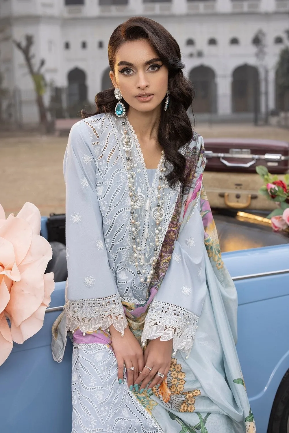 3PC Unstitched | Embroidered Lawn Suit |  Tissue Silk Dupatta