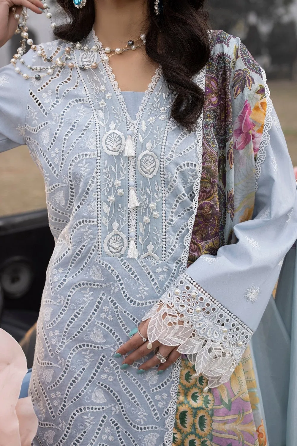 3PC Unstitched | Embroidered Lawn Suit |  Tissue Silk Dupatta