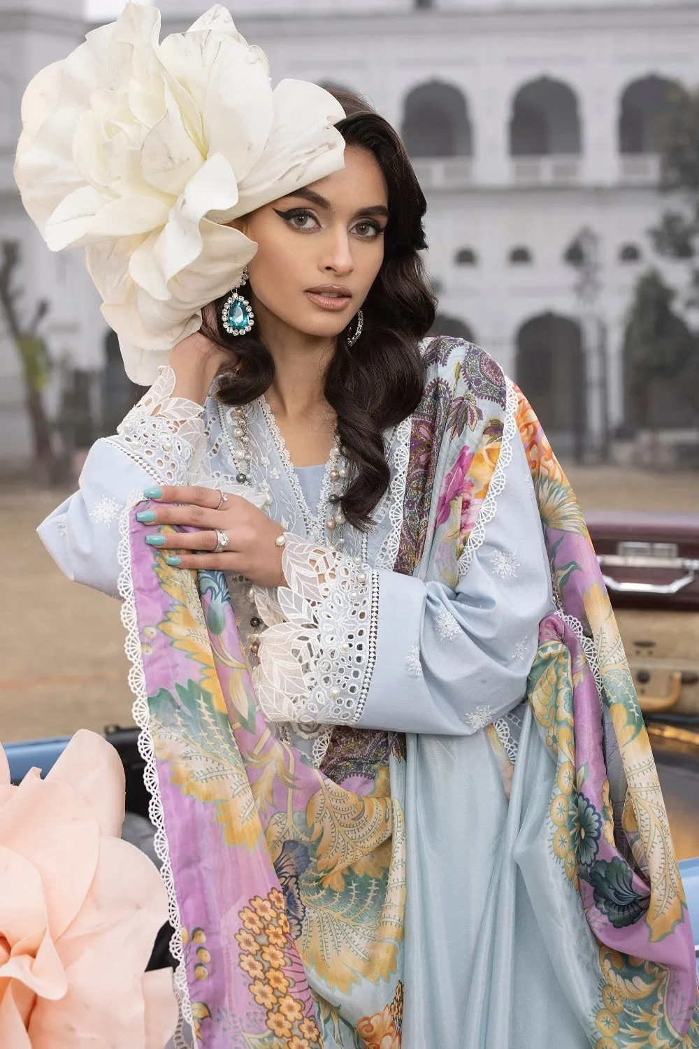 3PC Unstitched | Embroidered Lawn Suit |  Tissue Silk Dupatta
