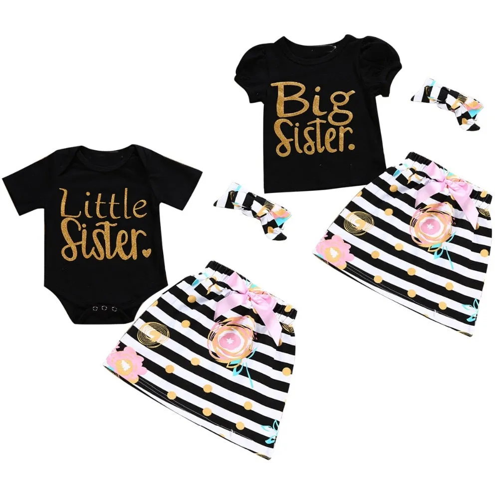 3Pcs Baby Girl Outfits Set T-shirt Romper Skirt Headband