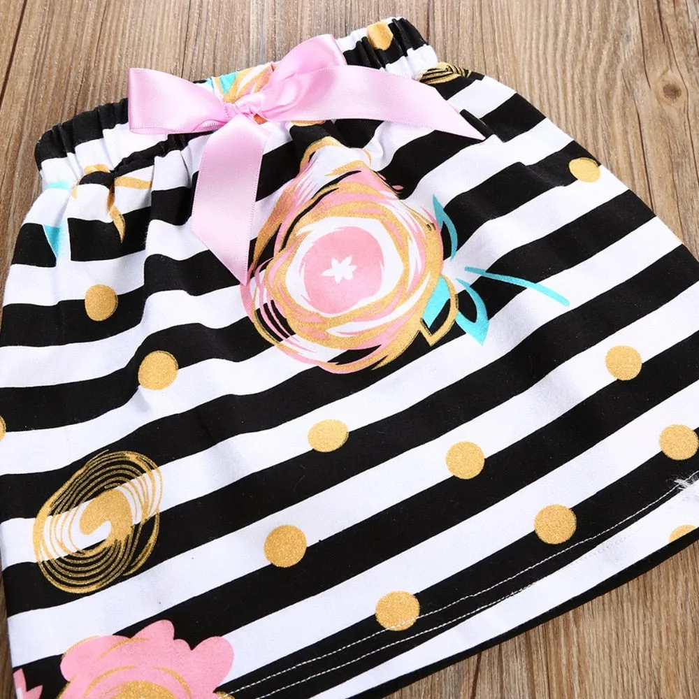 3Pcs Baby Girl Outfits Set T-shirt Romper Skirt Headband