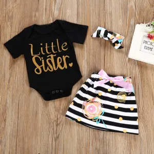 3Pcs Baby Girl Outfits Set T-shirt Romper Skirt Headband